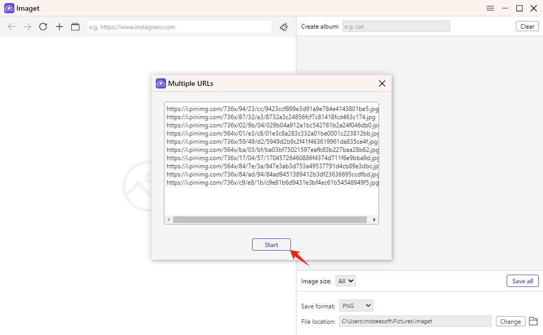 Imagetcolar vários URLs de imagens