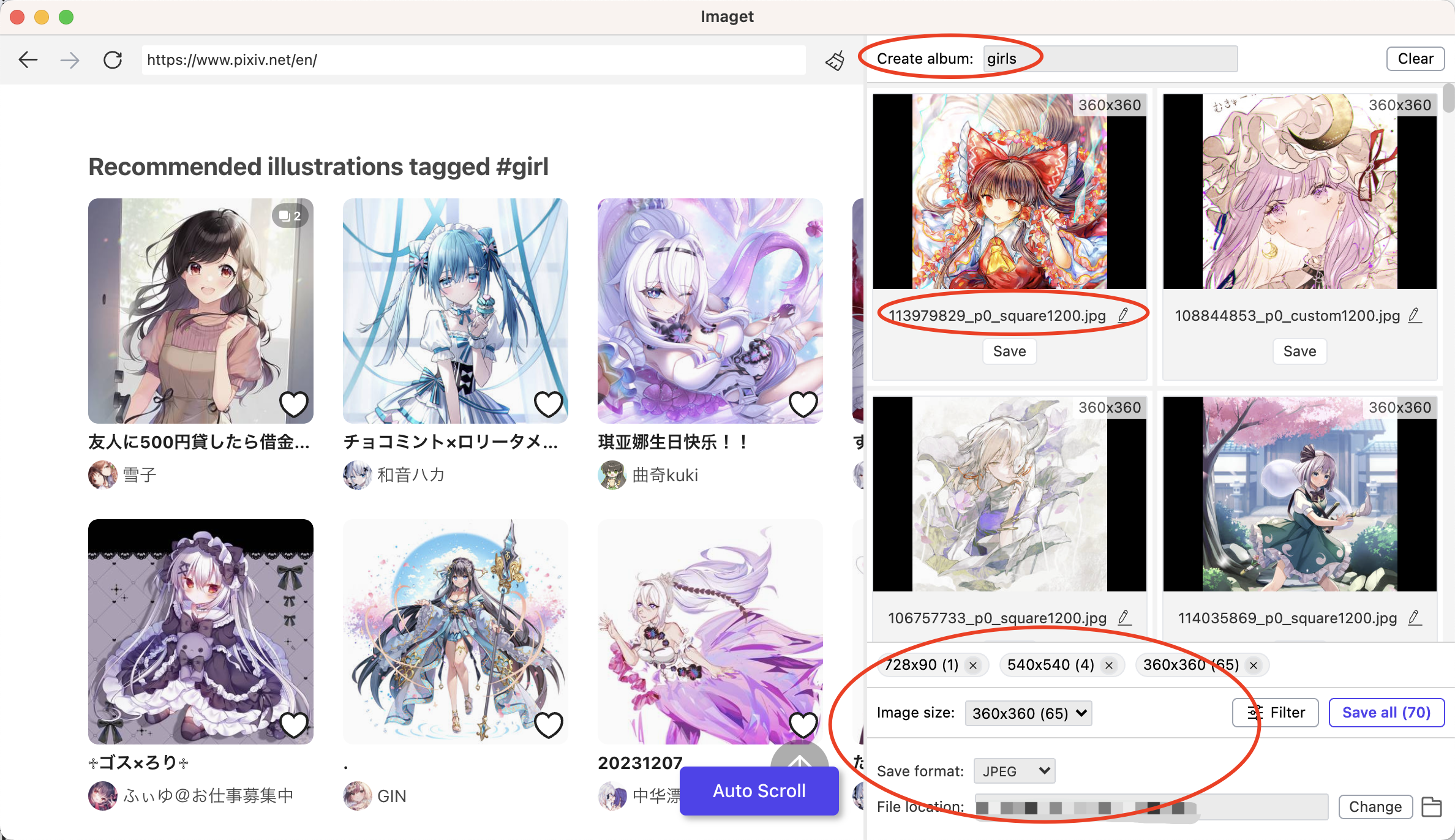 paramètres avancés pour télécharger des images pixiv