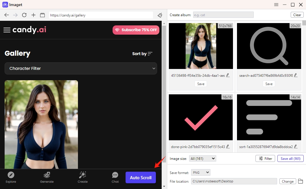 auto scroll candy ai images