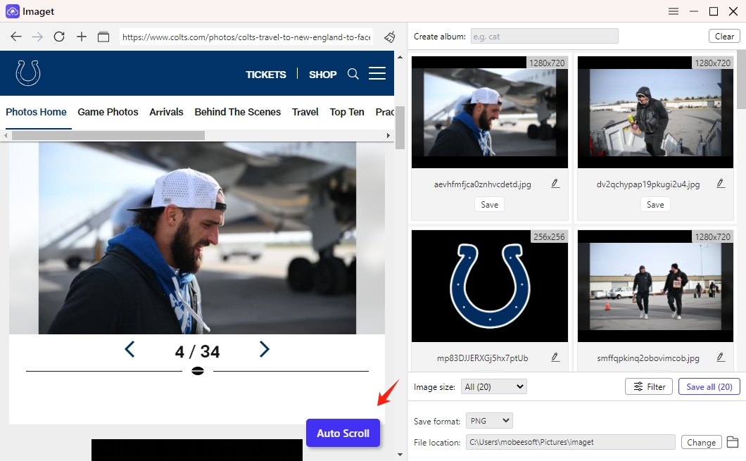 auto scroll colts page