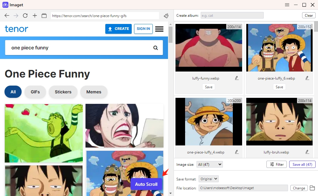 page de gif drôle One Piece à défilement automatique