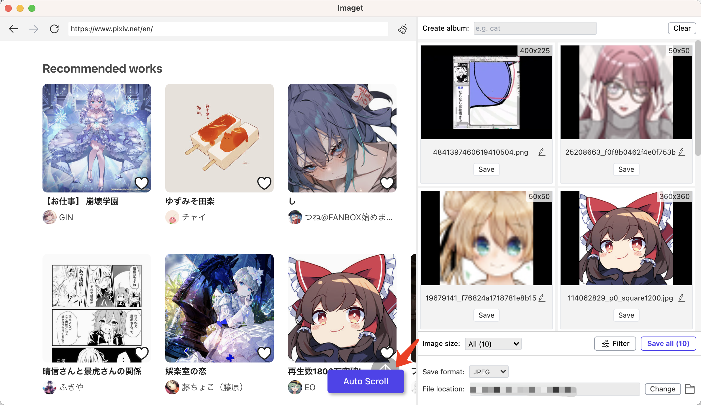 rolagem automática para carregar imagens pixiv