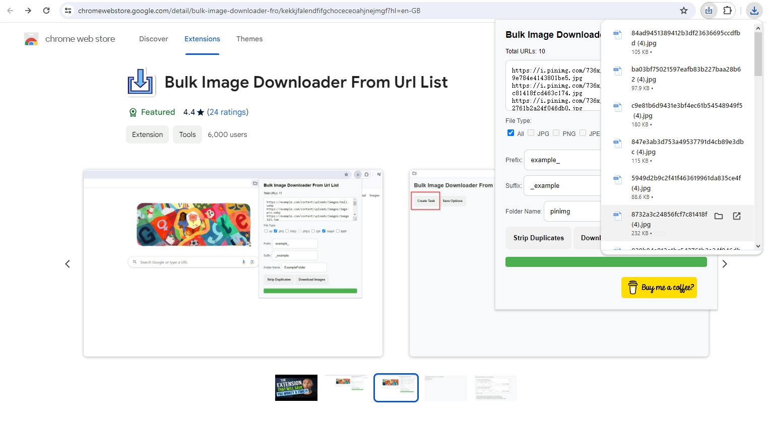 bulk download images from url using extension