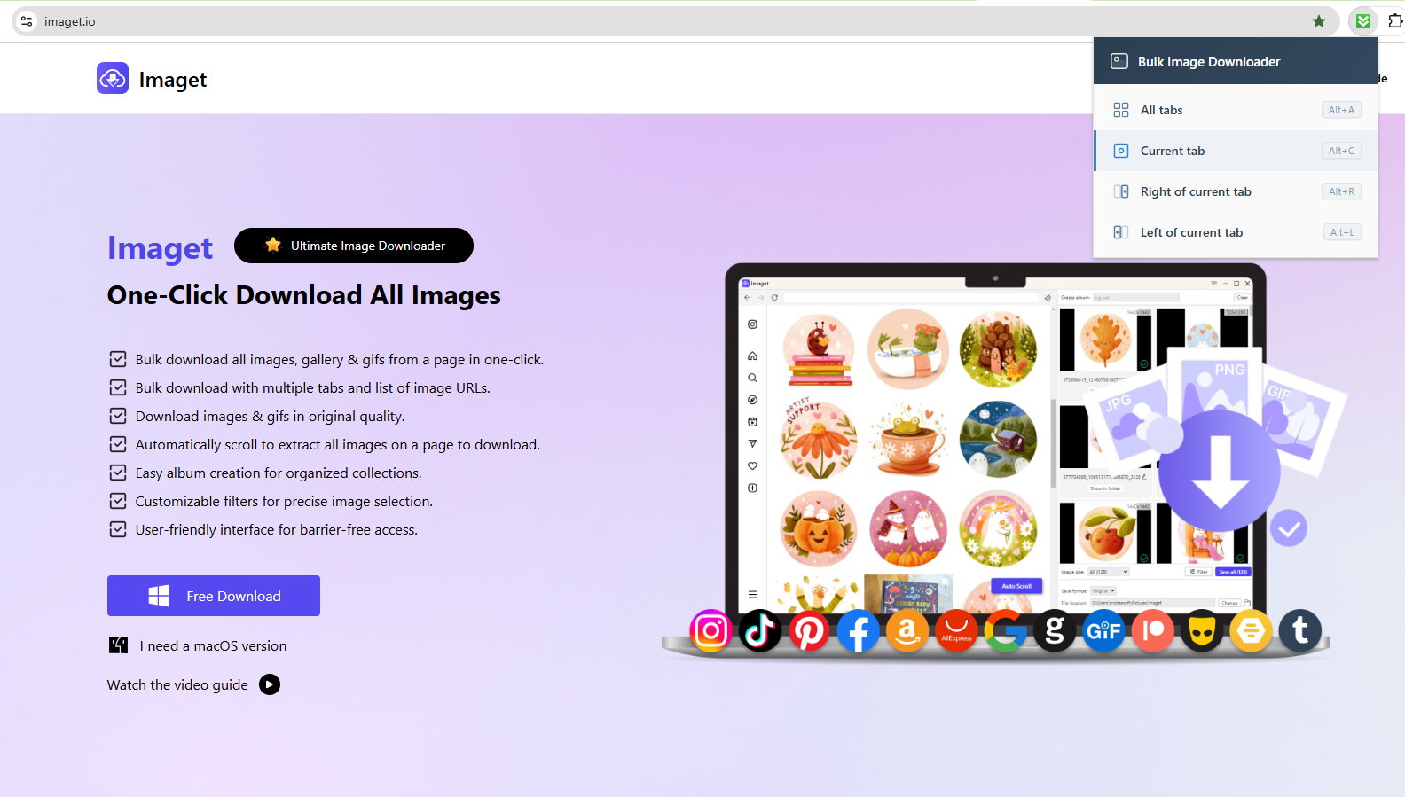 bulk image downloader choose download from tab