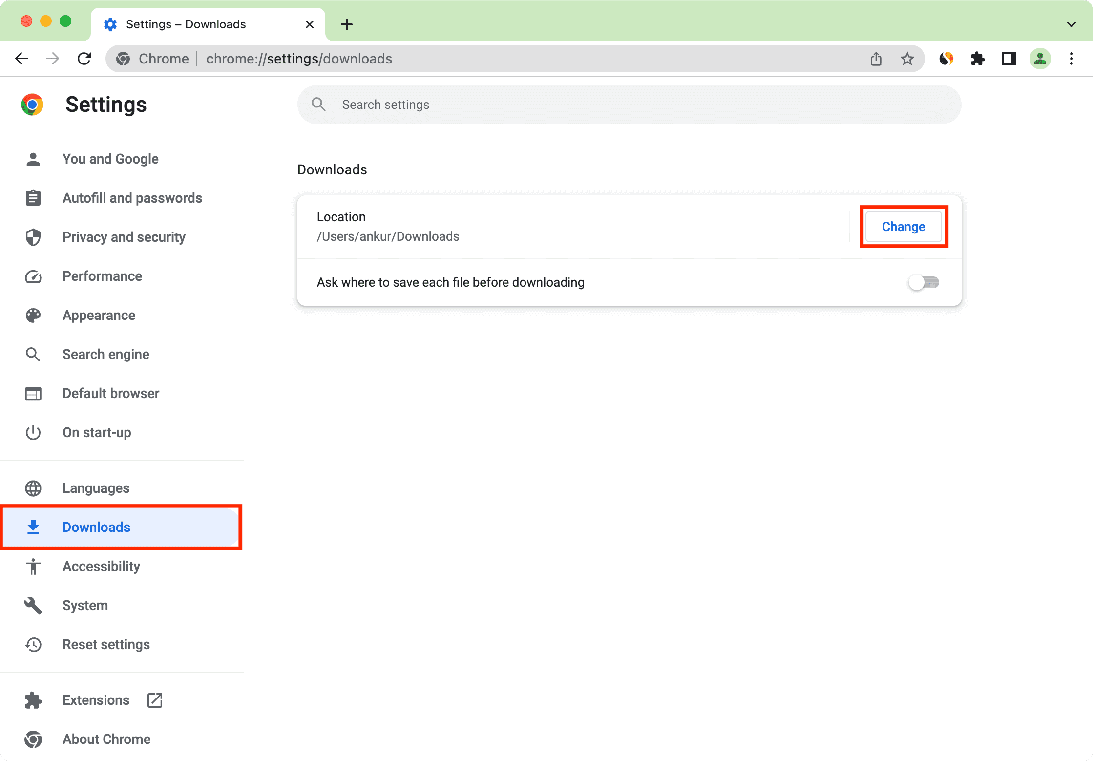 chrome download location