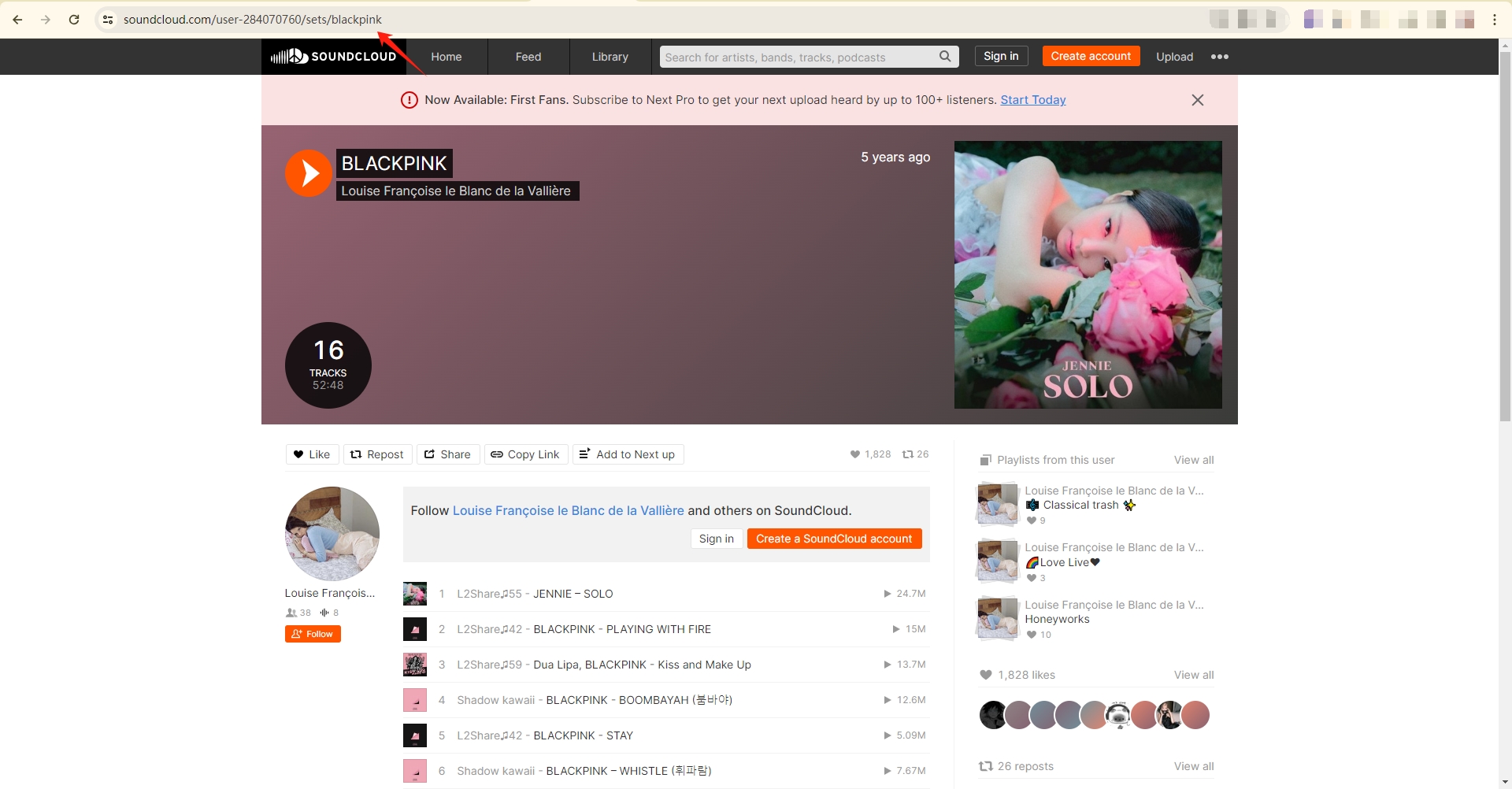 copier l'URL de Soundcloud