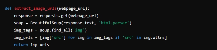 define a function to extract image URLs from a webpage