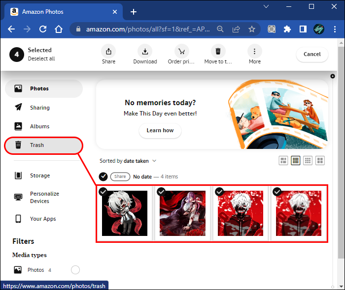 delete amazon photos on web