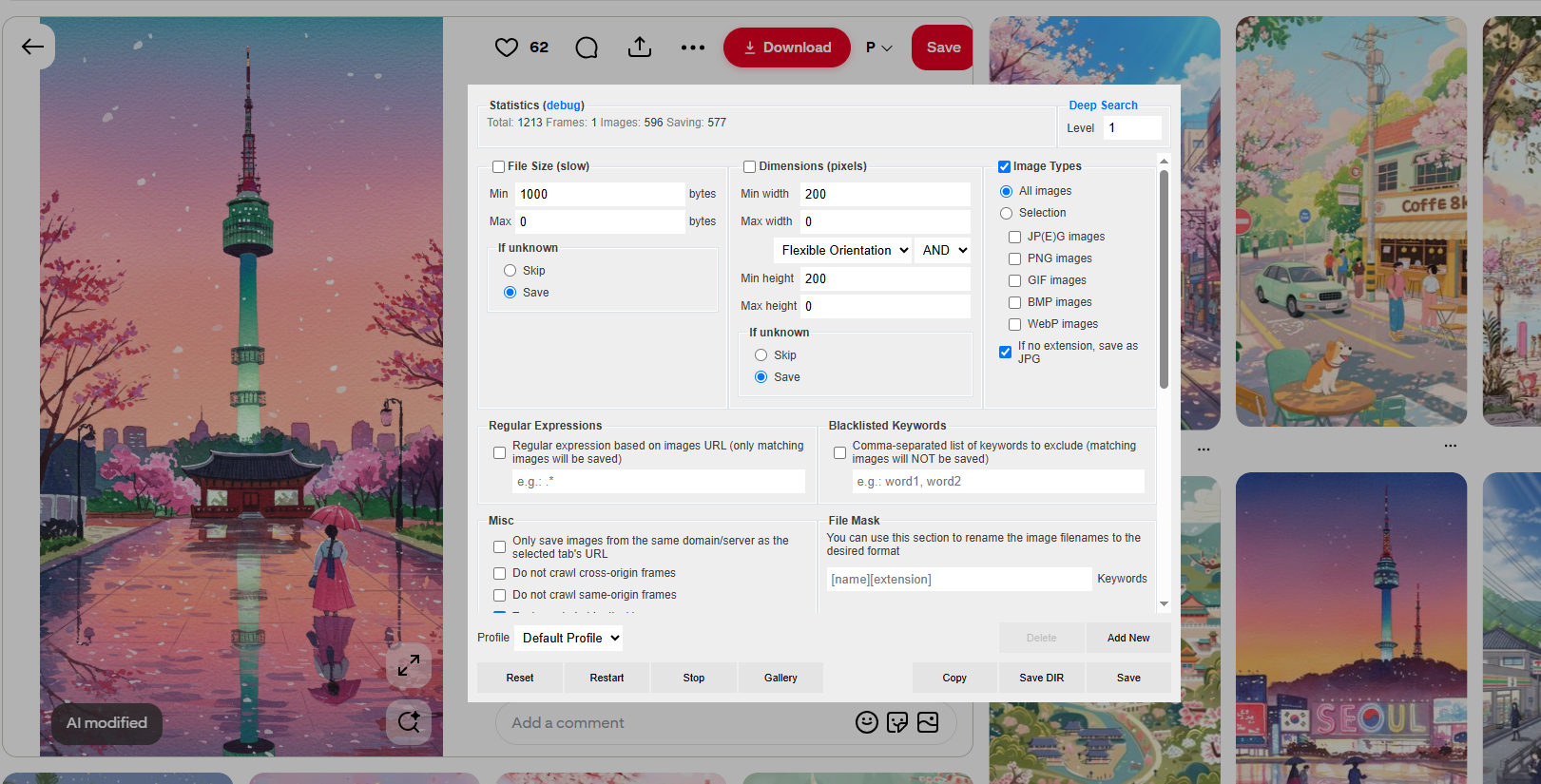 download all images filter images