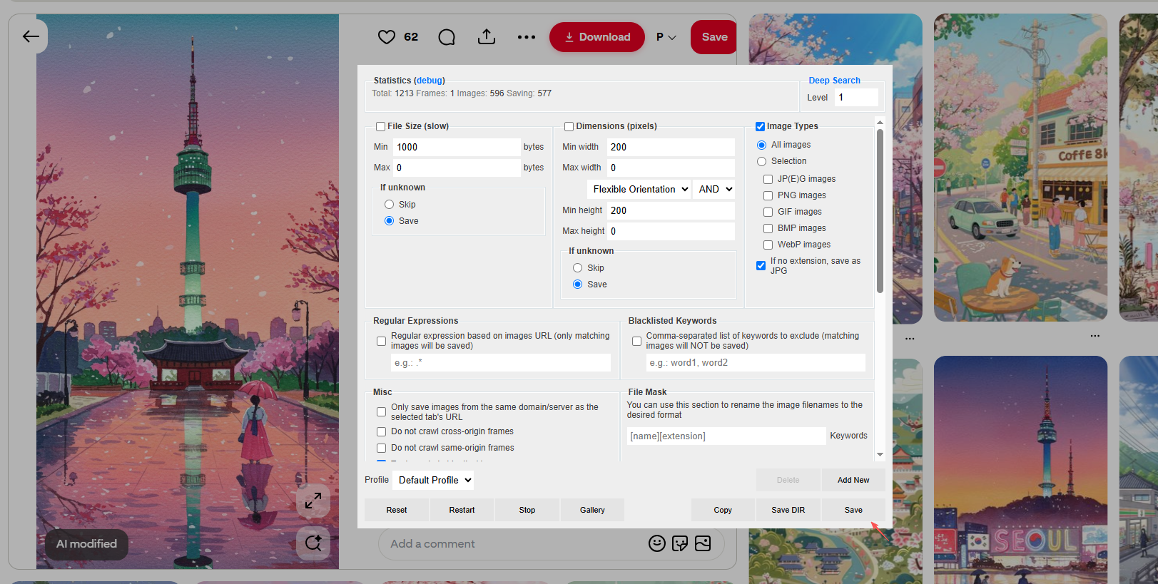 download all images save selected images