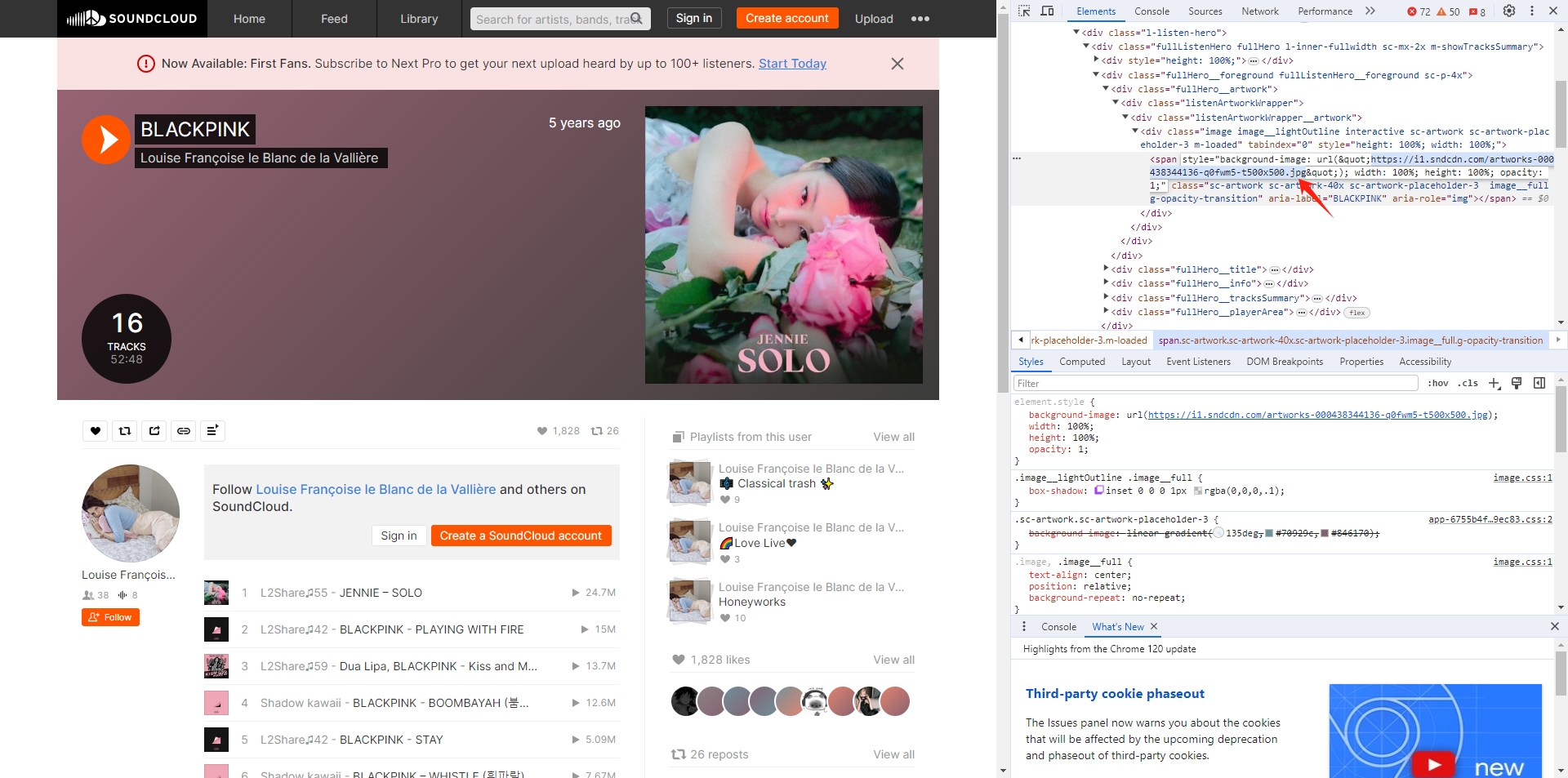 baixe a imagem do soundcloud com inspecionar