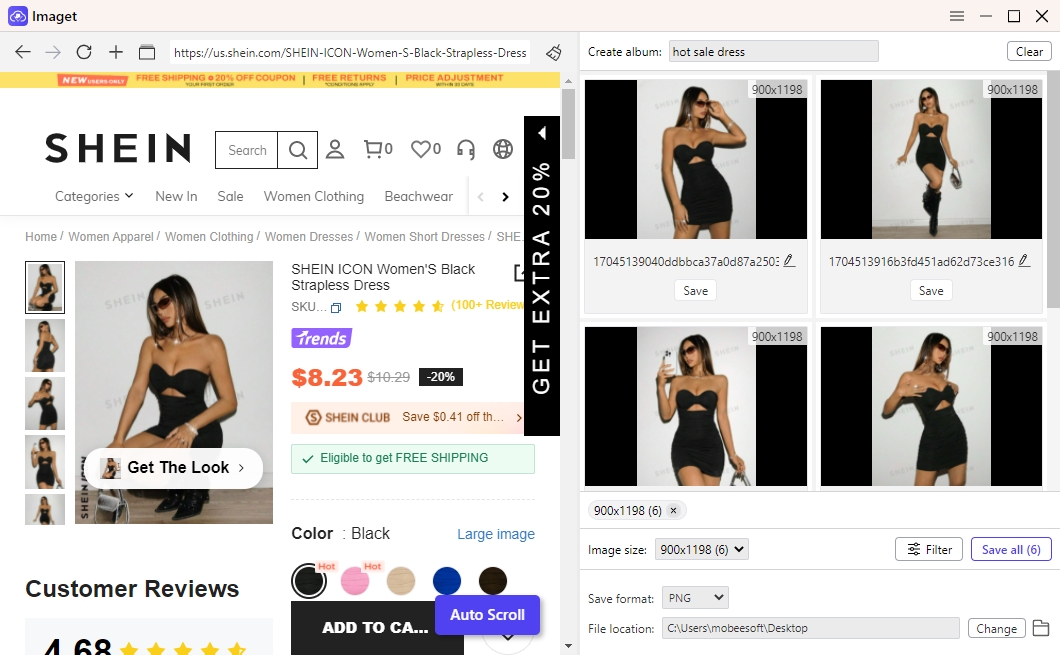 filtrer les images des produits Shein