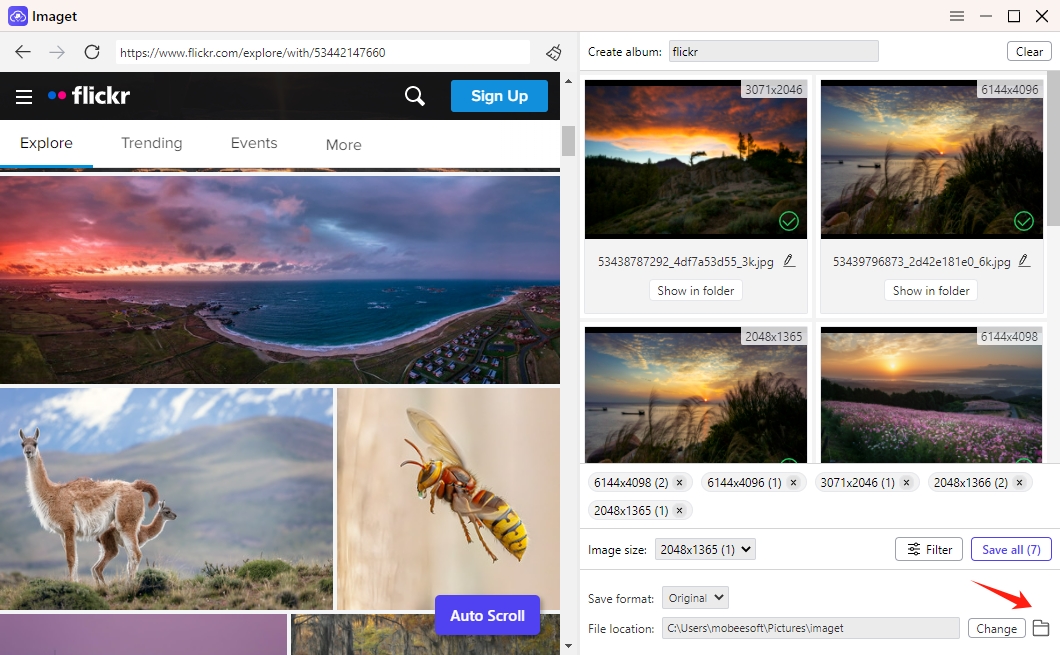 find all downloaded flickr images