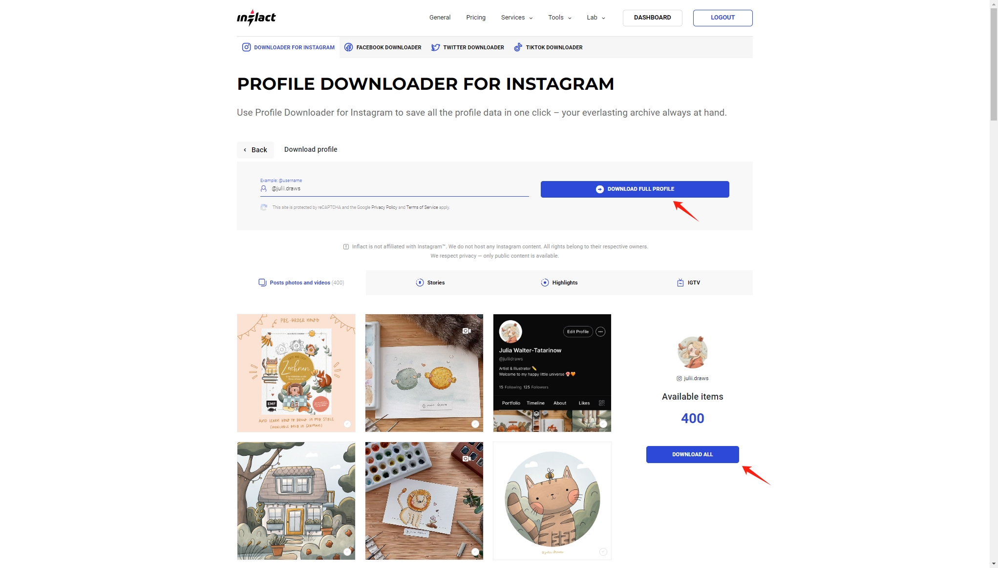 inflact download profile