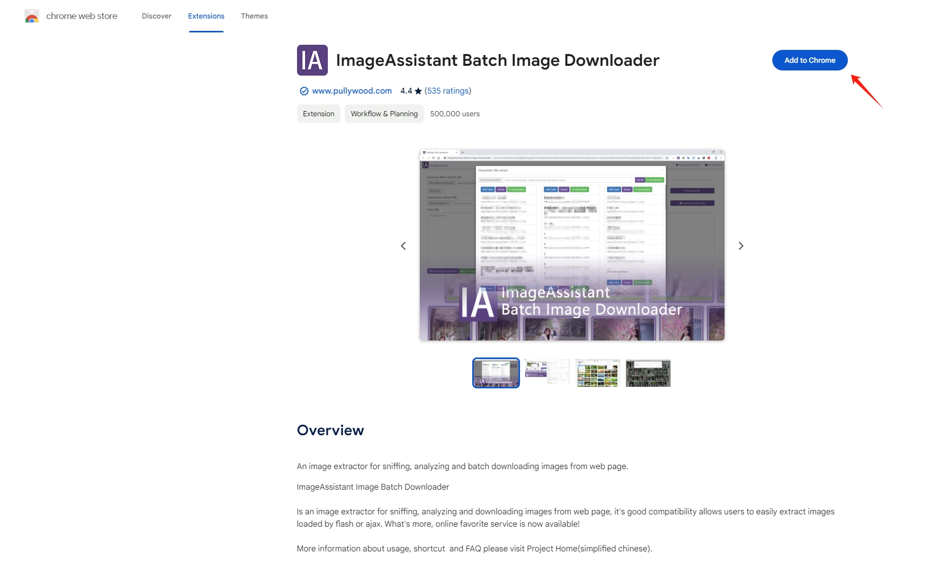 installa l'estensione per il download di immagini batch ImageAssistant