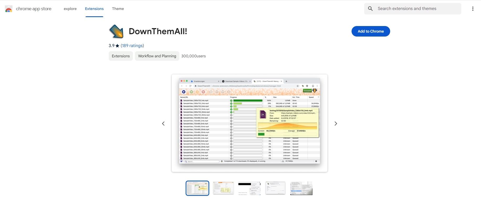 Installieren Sie Downloadthemall auf Chrome