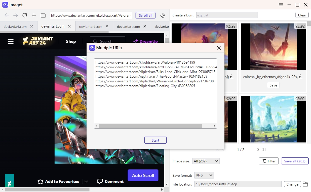paste multiple deviantart urls