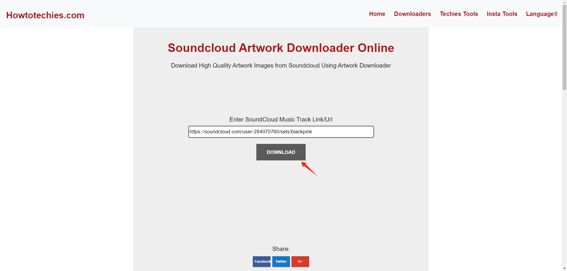 cole o URL do soundcloud no downloader online