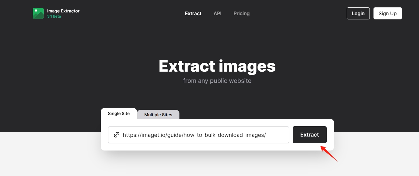 cole o URL para extrair a imagem com o extrator de imagens online