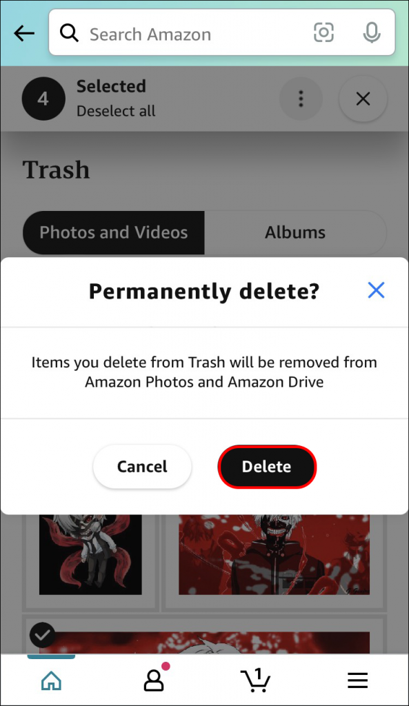 permanently delete amazon photos from trash