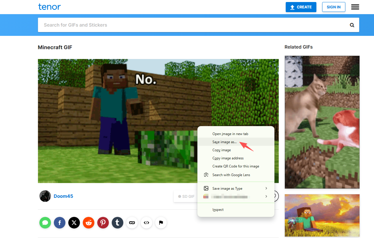 fai clic con il tasto destro per salvare la gif di Minecraft