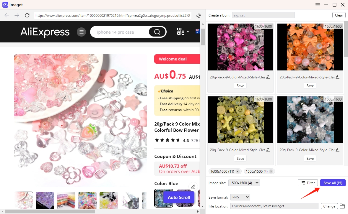 save all images aliexpress