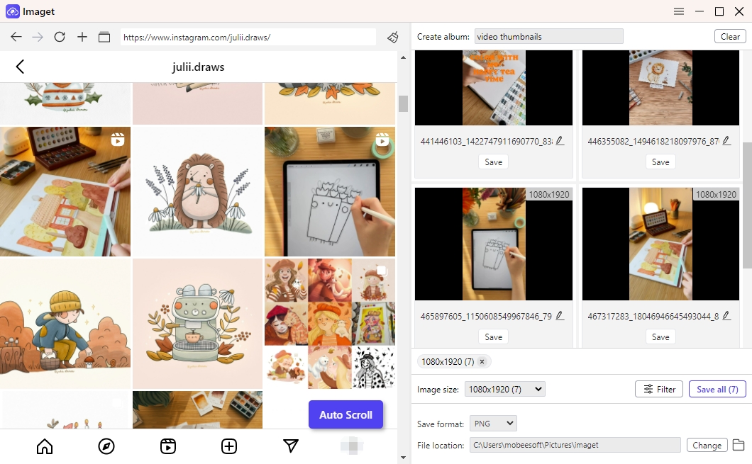 select instagram thumbnails