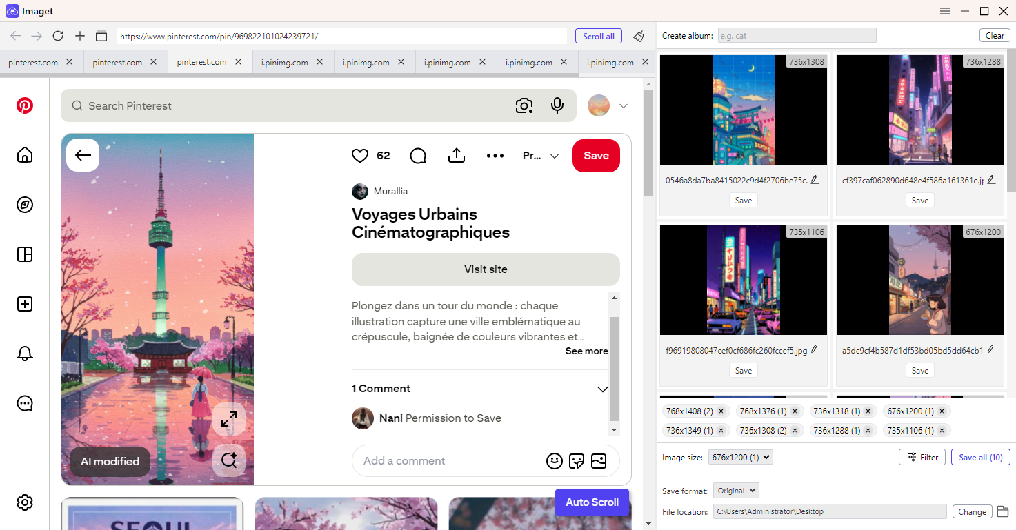 try imaget instead of download all images extension