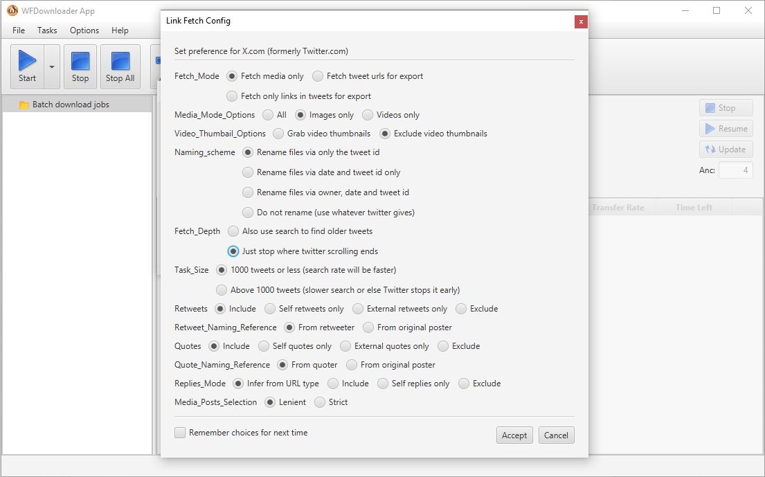 wfdownloader configure settings